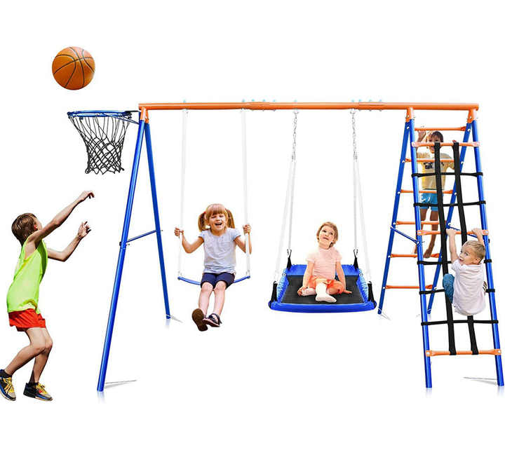 Kids Outdoor Climbing Frame - Zestaw 3w1 dla dzieci: huśtawka, zjeżdżalnia