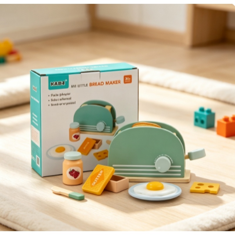 Kids Outdoor Kitchen Accessories - Drewniany Toster Zabawka Symulacja Kuchni Zestaw